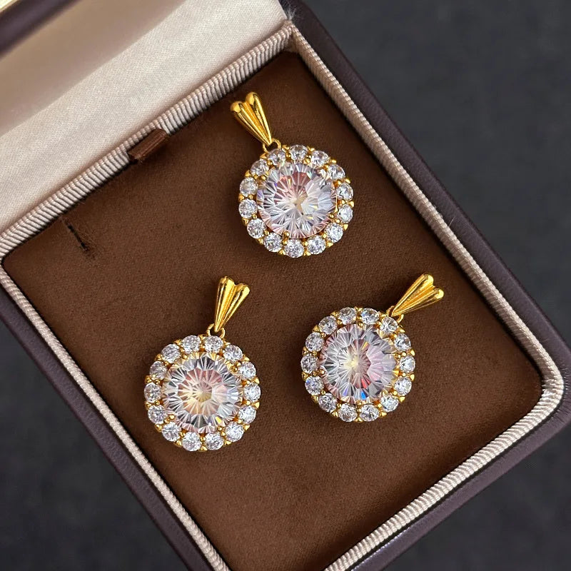luxury real gold jewelry 24k certifid sparkling large carat purple diamond pendant 999 pure gold high-end clavicle chain gift
