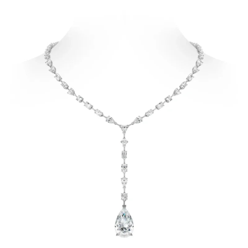 CAMEO Pendant Chain 925 Silver Synthetic Zircon White Water Drop Full Diamond Y-shaped Light Luxury WeddingJewelry Necklace