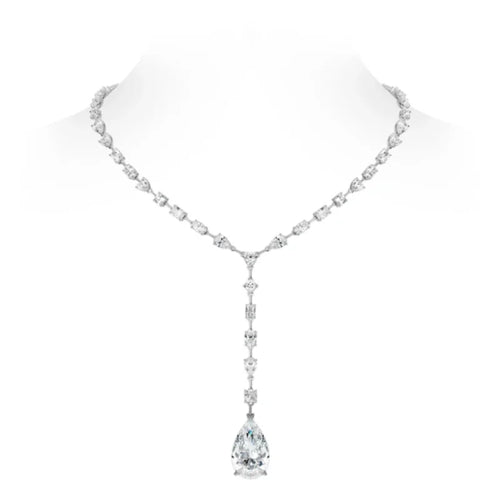 CAMEO Pendant Chain 925 Silver Synthetic Zircon White Water Drop Full Diamond Y-shaped Light Luxury WeddingJewelry Necklace