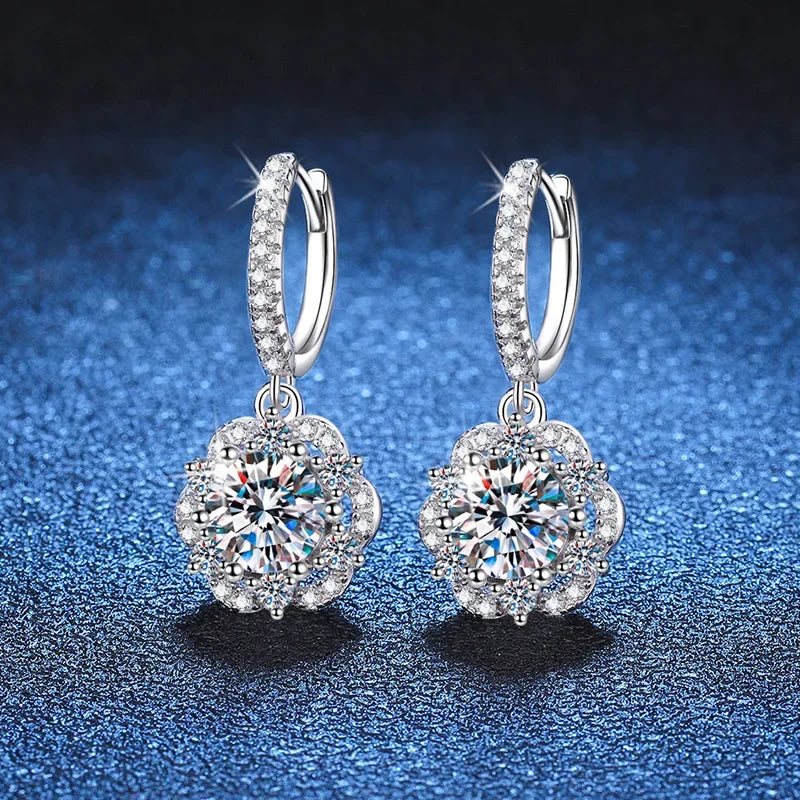 18K gold set with diamonds PT950 platinum earrings rose luxury women's earrings 1 carat D color moissanite earrings