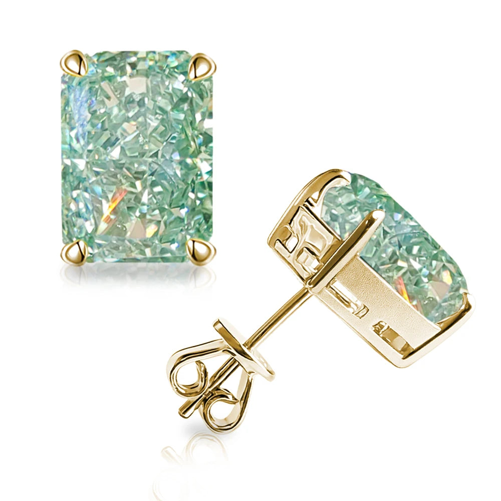 Bocarman Rectangular Ice Cut Mint Green Zircon Stud Earrings S925 Sterling Silver Rhodium Plated Fine Jewelry 8x10mm