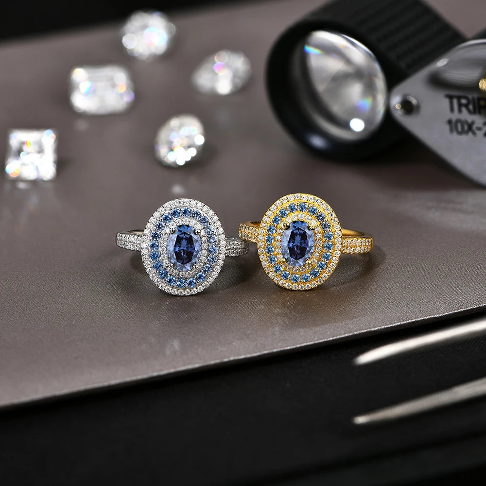 CHARMING Fashion 1.0CT Full Blue Moissanite Ring Lab Diamond 925 Sterling Silver for Women Fine Engagement Jewelry Gift Hot Sale