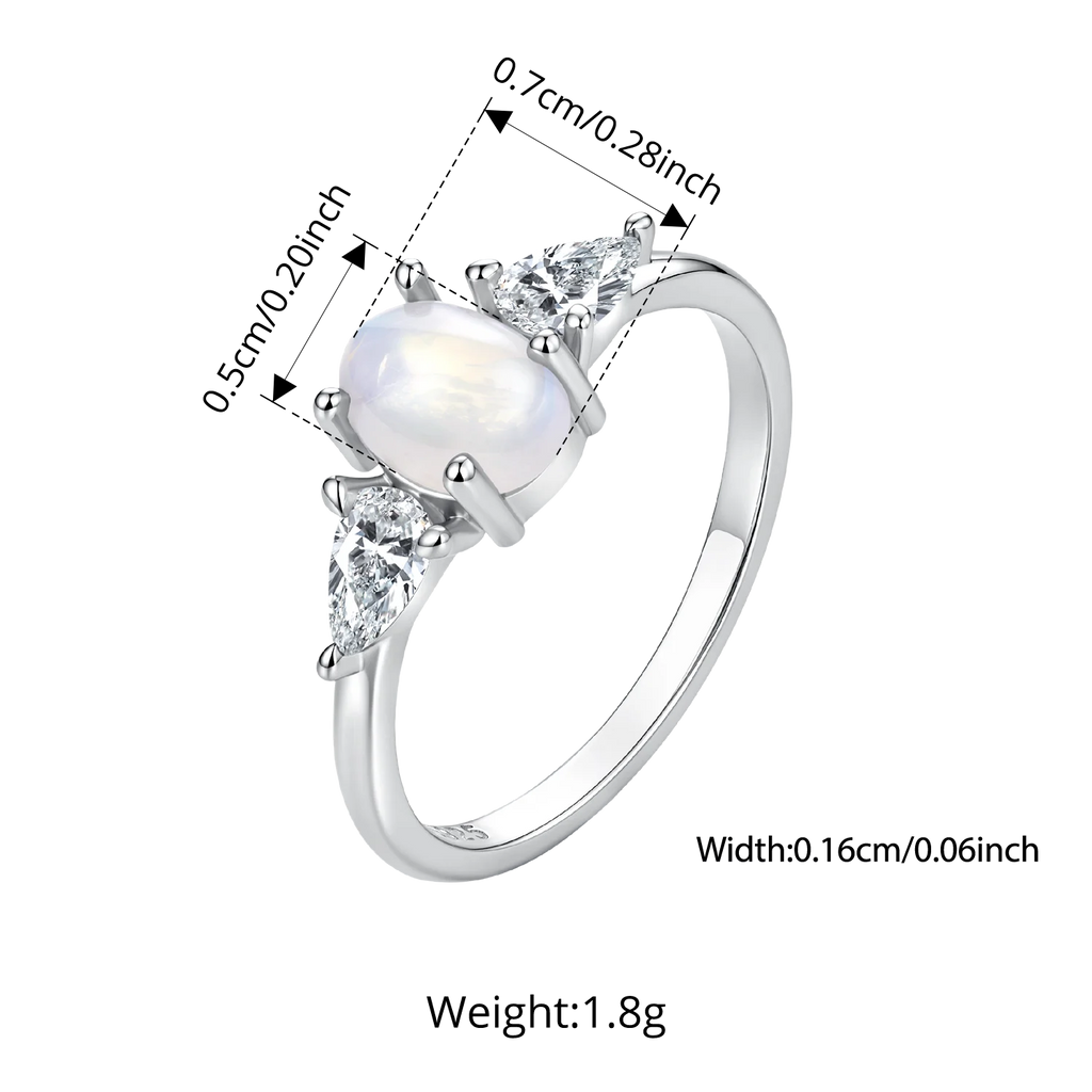 WOSTU 925 Sterling Silver Natural Oval Moonstone Ring For Women, Rainbow Three Stone Rings Engagement Anniversary Jewelry Gift