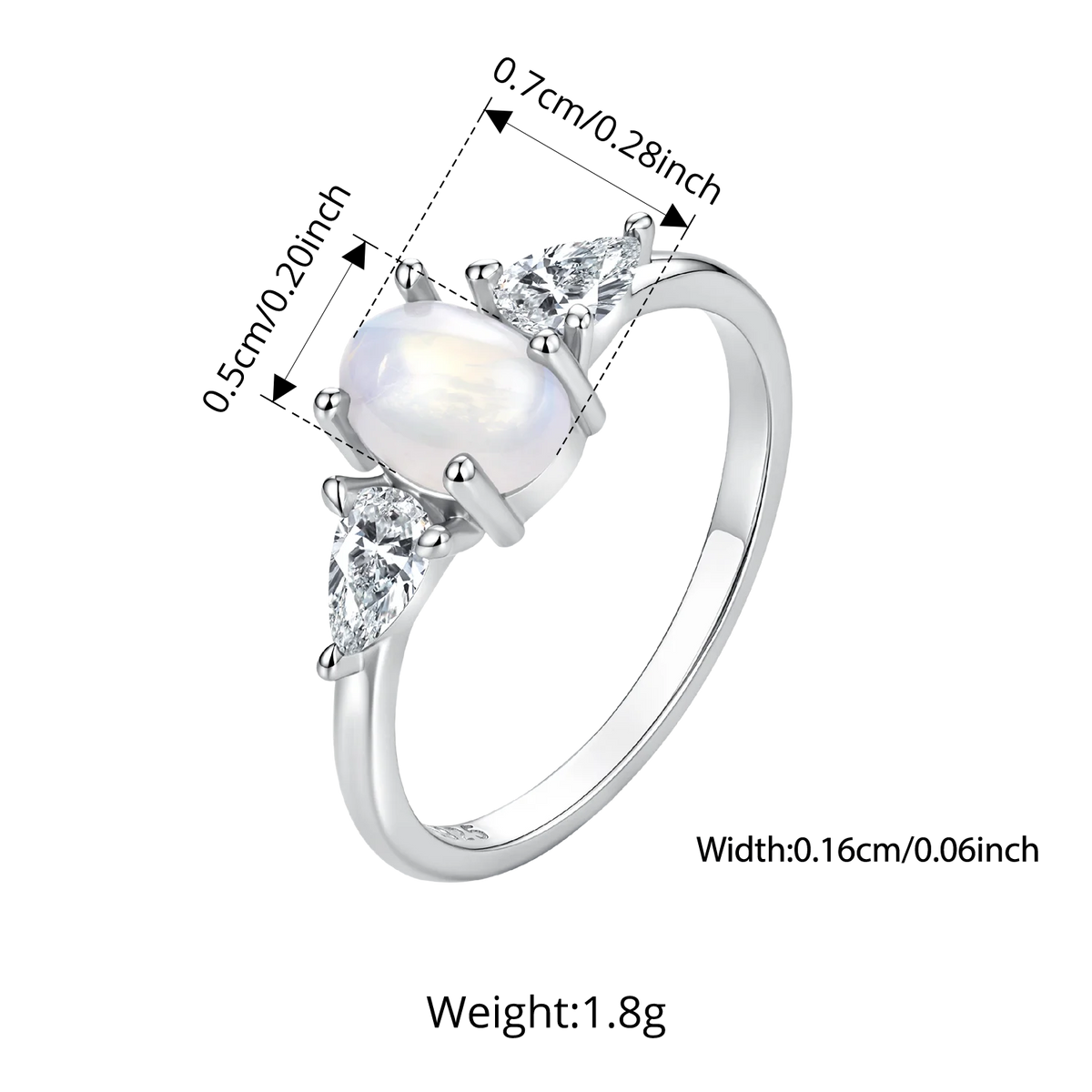 WOSTU 925 Sterling Silver Natural Oval Moonstone Ring For Women, Rainbow Three Stone Rings Engagement Anniversary Jewelry Gift