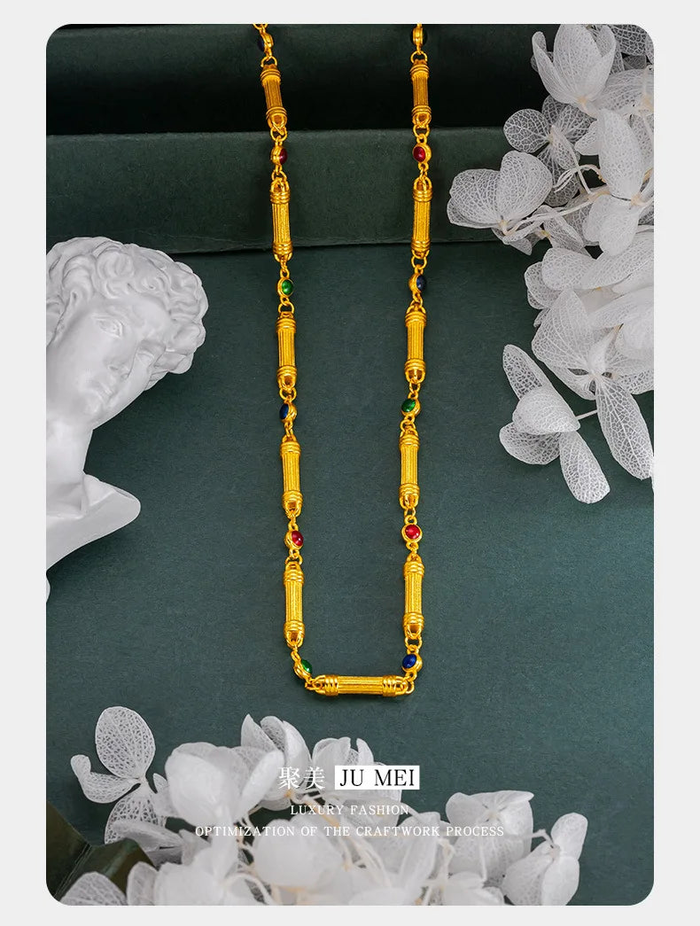 9999 24K  real  gold store same gold women's necklace candy bamboo series collarbone chain sexy generous beautiful jewelry