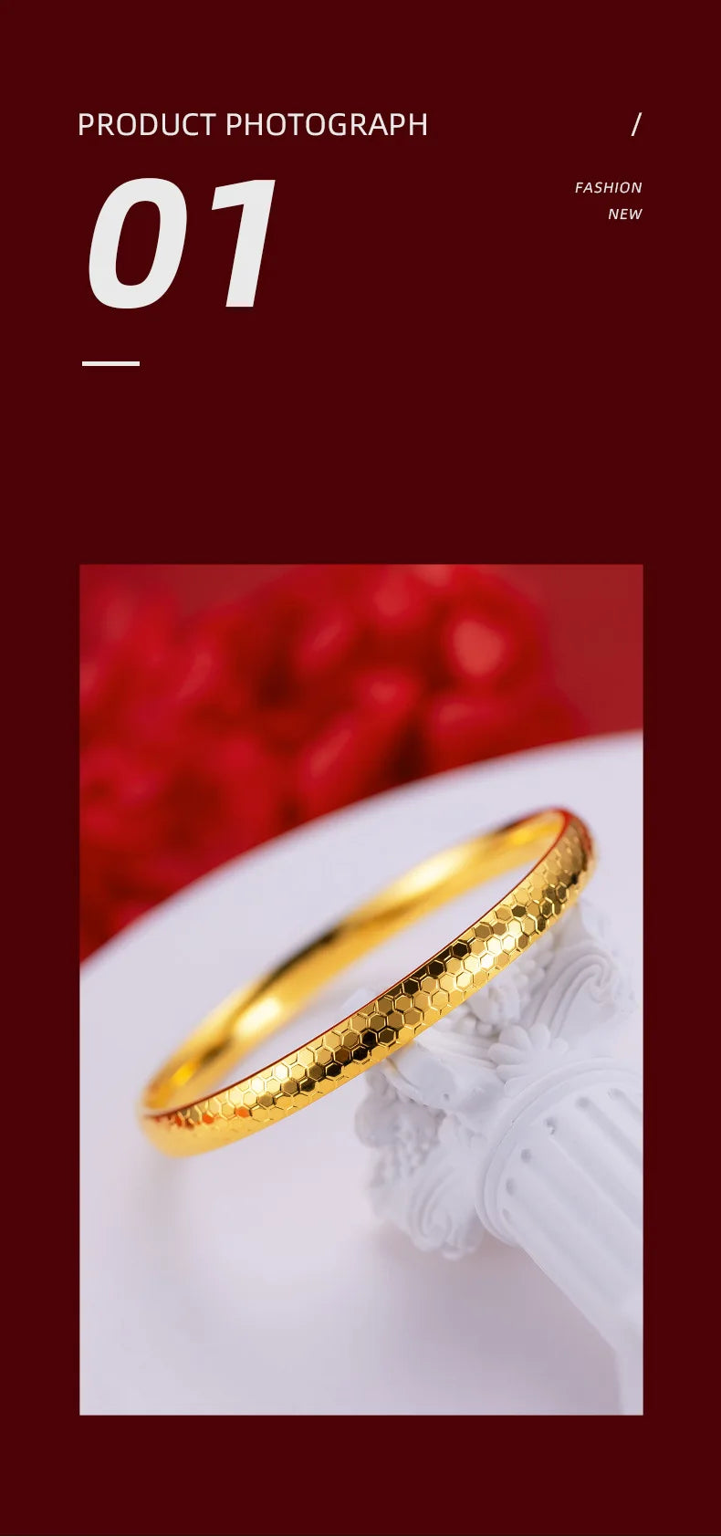 18K Yellow Gold Bangle Bracelet for Women Never Fade High Quality Fine Jewelry Wedding Engagement Bridal Party Gift for Her