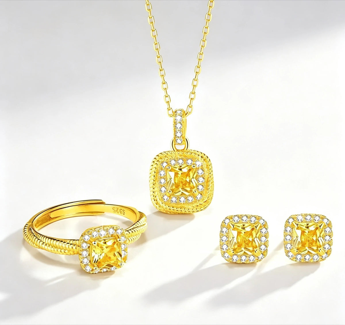 Diamond-set sugar cube pendant for women simple small sugar cube ring stud earrings jewelry Giving a gift to friend