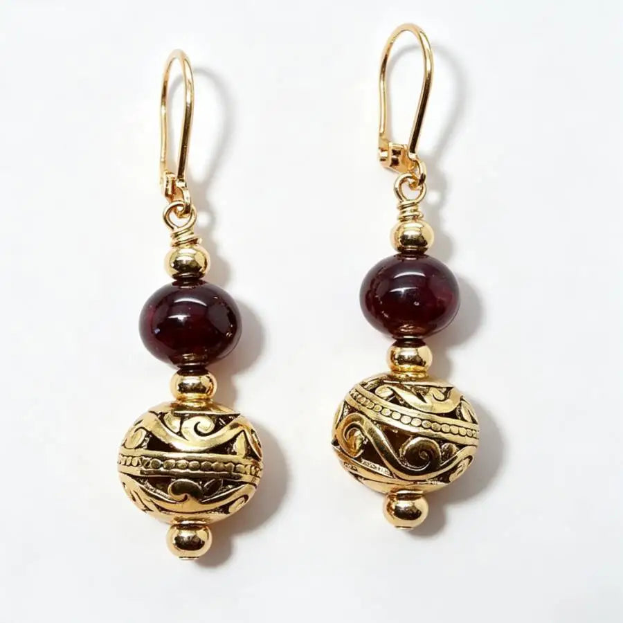 A Pair Garnet Ellipse Beads Gemstone Earrings 18K Eardrop Handmade Luxury Aurora Women Earlobe Accessories Mesmerizing Jewelry
