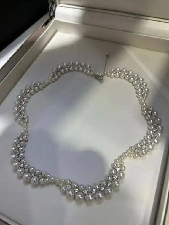 Certificated Gorgeous 925 Silver Aurora Luster Natural Pearls Moissanite Diamond Lace Choker Necklace Women Collar High Jewelry
