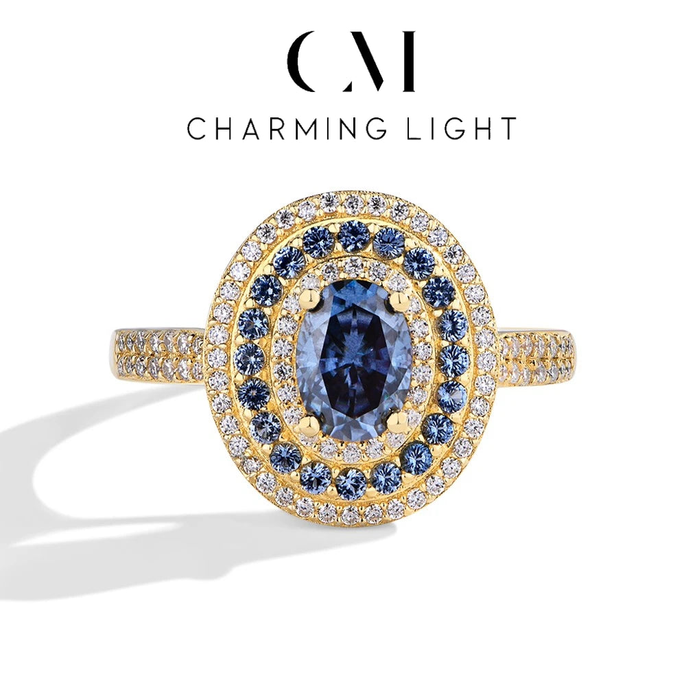 CHARMING Fashion 1.0CT Full Blue Moissanite Ring Lab Diamond 925 Sterling Silver for Women Fine Engagement Jewelry Gift Hot Sale