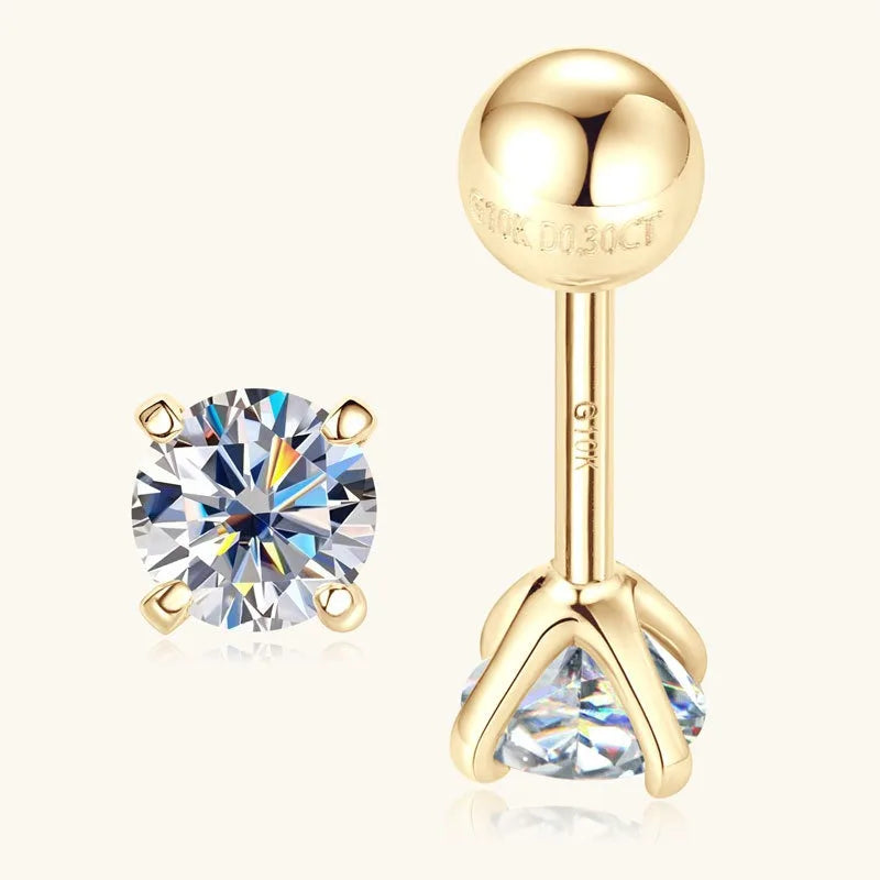 10k Solid Gold 0.6cttw D Color Moissanite Stud Earrings Screwback Real Au417 Yellow Gold Mosan Diamond Earrings Fine Jewelry