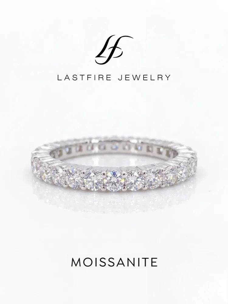 Shiny Full Real Round Moissanite Diamond Rings for Women Engagement Anniversary 925 Sterling Silver Fine Jewelry