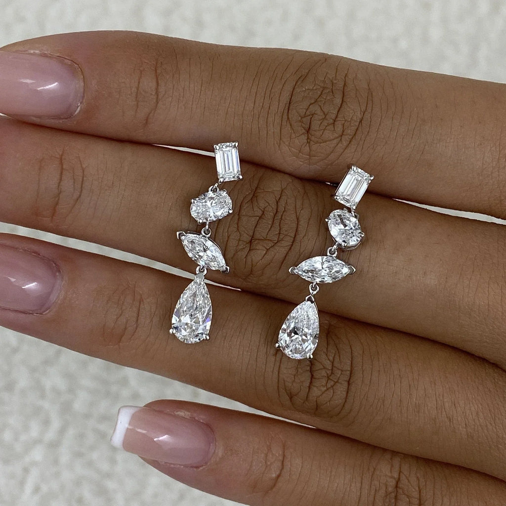 Solid Platinum 950 Dangle Earrings 3.6ctw Mix Shape Lab Grown Diamond DEF VS-VVS Push Back Diamond Earrings For Lady