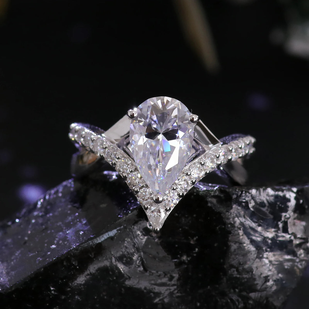 Provence 10K/14K/18K Moissanite Eternity Rings for Women D Color VVS Pear Cut 3.5CT Custom Statement Rings Twisted Rings