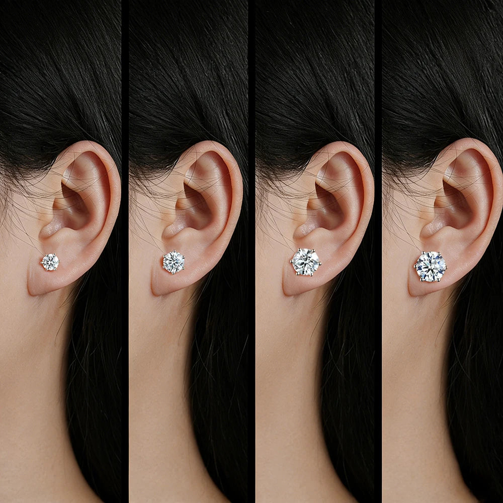 IOGOU 1.0ct 2.0ct D Round Moissanite Earrings Stud Gold Filled 3ct 0.5ct Piercing Ear Jewelry for Women Men GRA Certiicate Gifts