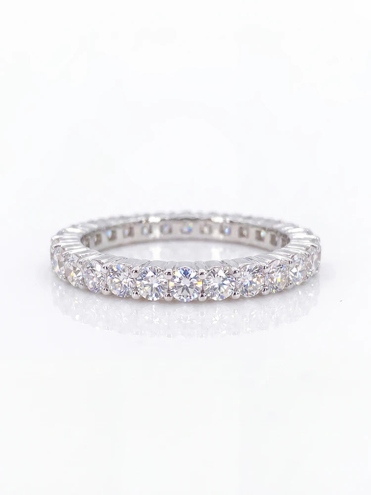 Shiny Full Real Round Moissanite Diamond Rings for Women Engagement Anniversary 925 Sterling Silver Fine Jewelry