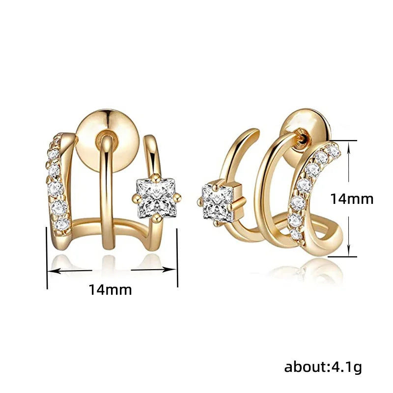 VOBIPY Triple Huggie Illusion Hoop Earrings 18K Gold Plated Stainless One Hole Claw Ear Cuff Earring For Women Jewelry Gift