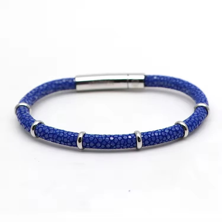 Genuine Stingray Leather Ring Beads Bracelet Double Bone Stinghd Style Gift for Birthday Gift Man Women Couple Bracelets Jewelry