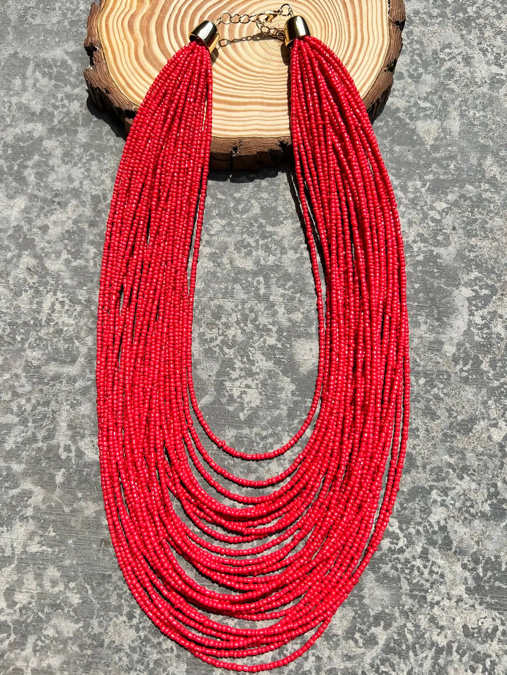 A bohemian‑style handmade beaded multi‑layer red beaded necklace for women, seaside vacation jewelry
