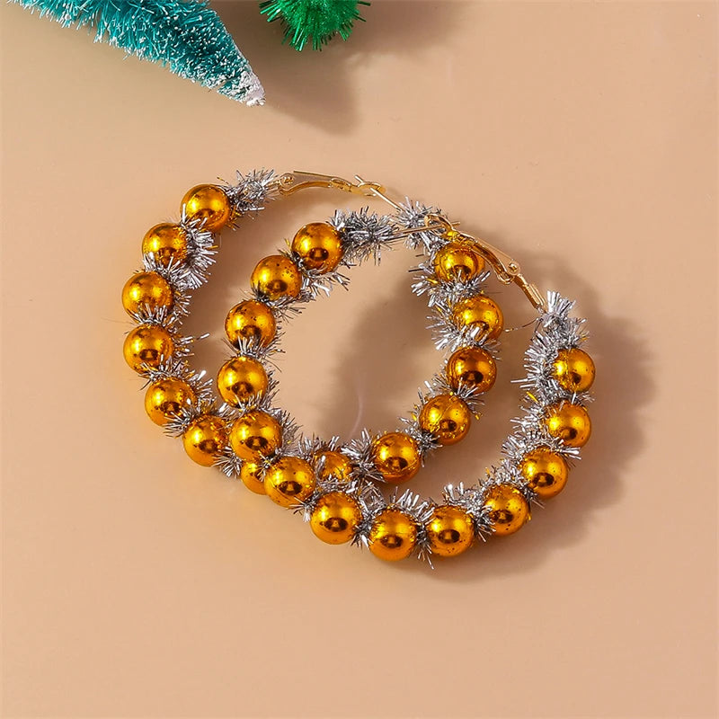 Fashion Handmade Merry Christmas Wreath Circle Hoop Earrings for Women Girls New Year Festival Jewelry Gifts