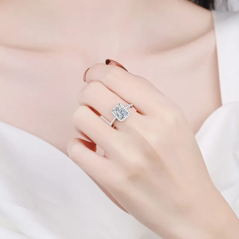 Smyoue Certified 2/1CT Radiant Cut Moissanite Engagement Ring  Colorless VVS Diamond Proposal Rings Sterling Silver Weddig Band