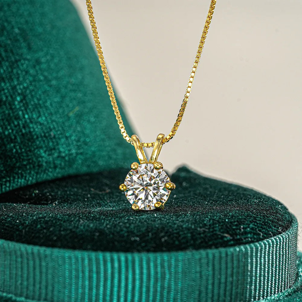 Luxury 100% Real 18k Gold Women's Necklace D Color Moissanite Diamond Pendant Square Bag Round Bag Necklace