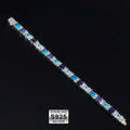 ESKEEM Hip Hop Luxury Bling Jewelry 925 Silver Blue Princess Cut CZ Cluster Tennis Bracelet Gift for Men and Women