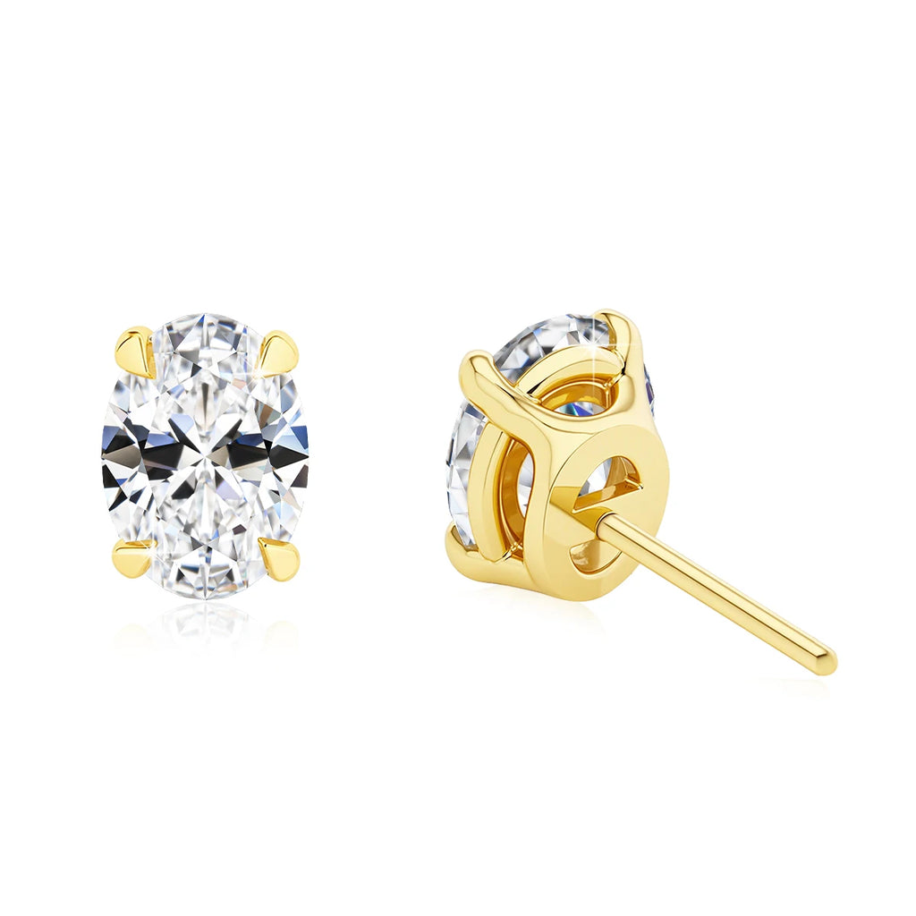 Classic 14K Gold Egg Shaped Moissanite Stud Earrings Oval Natural Zircon Trendy Engagement Ear Stud for Women Wedding Jewelry