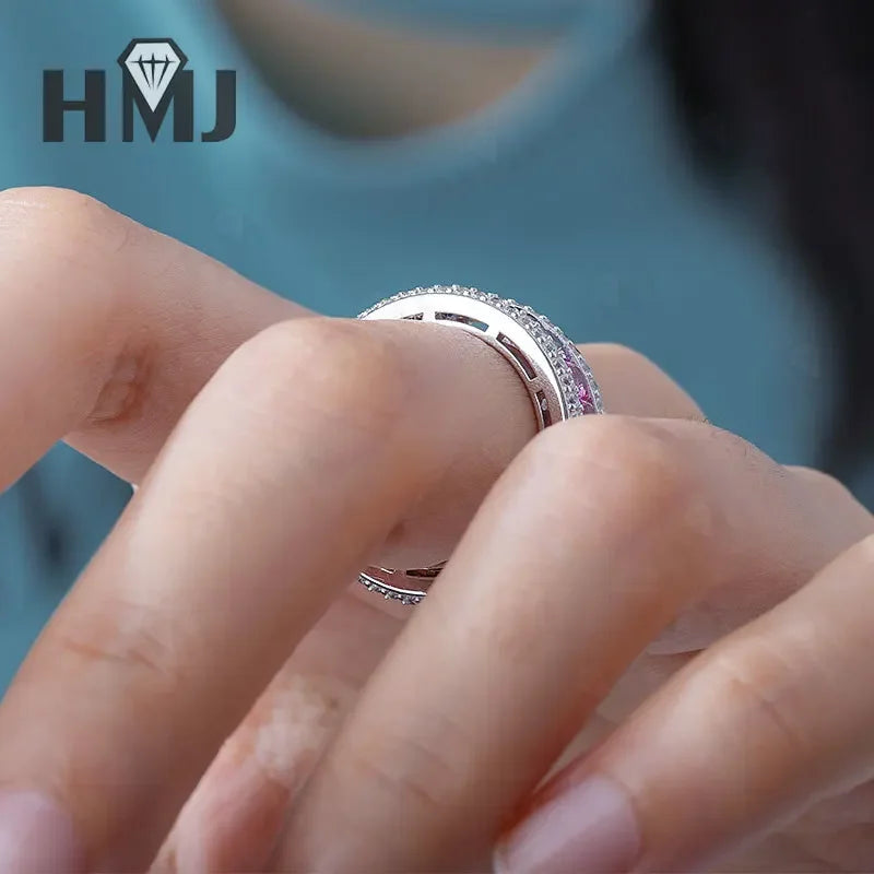 925 Sterling Silver Ring Lab Sapphire Princess Cut Rainbow Gemstones for Women Luxury Elegant Anniversary Birthday Gift Charms