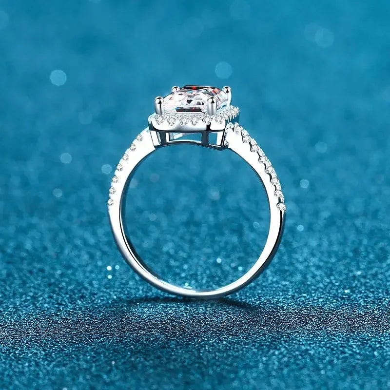 Smyoue Certified 2/1CT Radiant Cut Moissanite Engagement Ring  Colorless VVS Diamond Proposal Rings Sterling Silver Weddig Band
