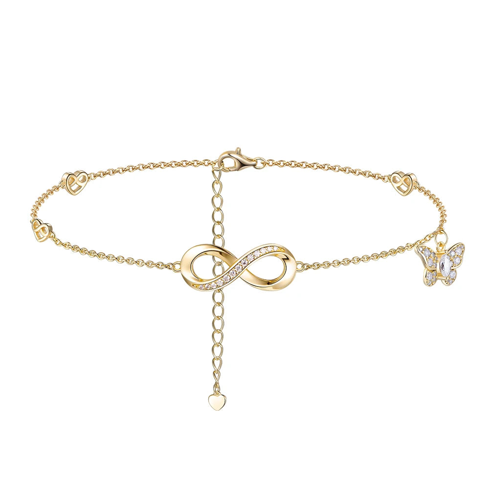 APIR 925 Sterling Silver Moissanite Foot Bracelet for Women Infinity Symbol Heart Butterfly Anklets Jewelry Valentine's Gift
