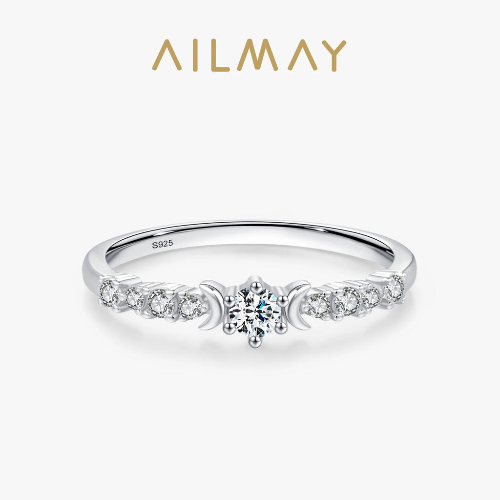 Ailmay Real 925 Sterling Silver Shining Elegant Crown Zirconia Wedding Finger Rings For Women Engagement Statement Jewelry Gift