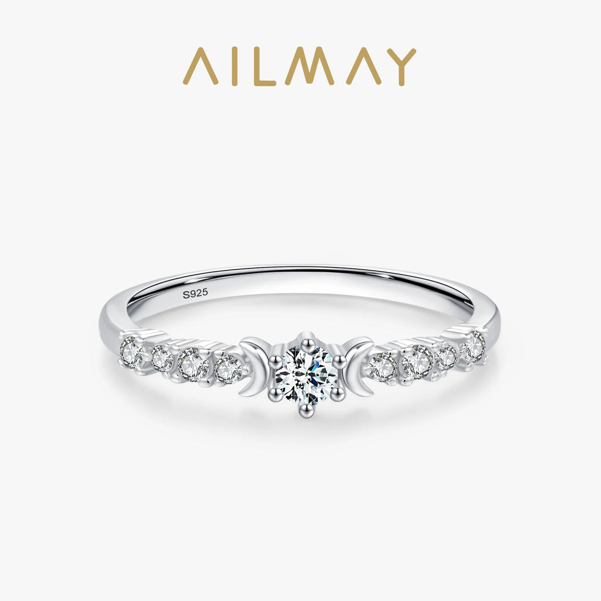 Ailmay Real 925 Sterling Silver Shining Elegant Crown Zirconia Wedding Finger Rings For Women Engagement Statement Jewelry Gift