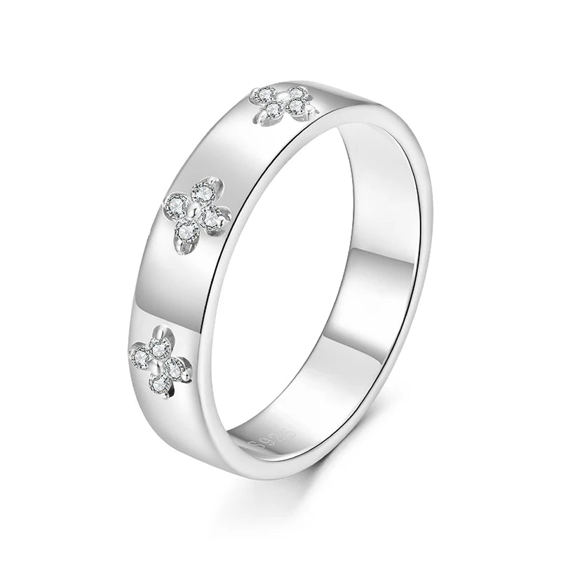 Bamoer U Moissanite Ring 925 Sterling Silver Unique Four-leaf Clover Moissanite Design Certified Rings Women Fine Jewelry