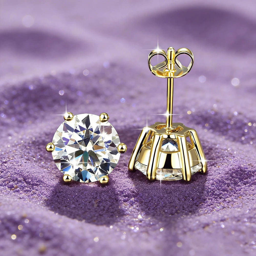 IOGOU 1.0ct 2.0ct D Round Moissanite Earrings Stud Gold Filled 3ct 0.5ct Piercing Ear Jewelry for Women Men GRA Certiicate Gifts