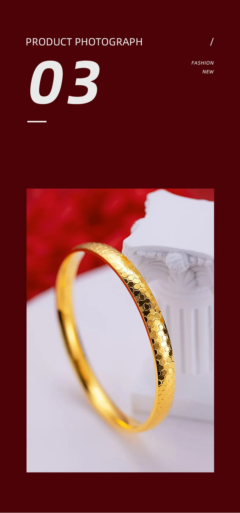 18K Yellow Gold Bangle Bracelet for Women Never Fade High Quality Fine Jewelry Wedding Engagement Bridal Party Gift for Her