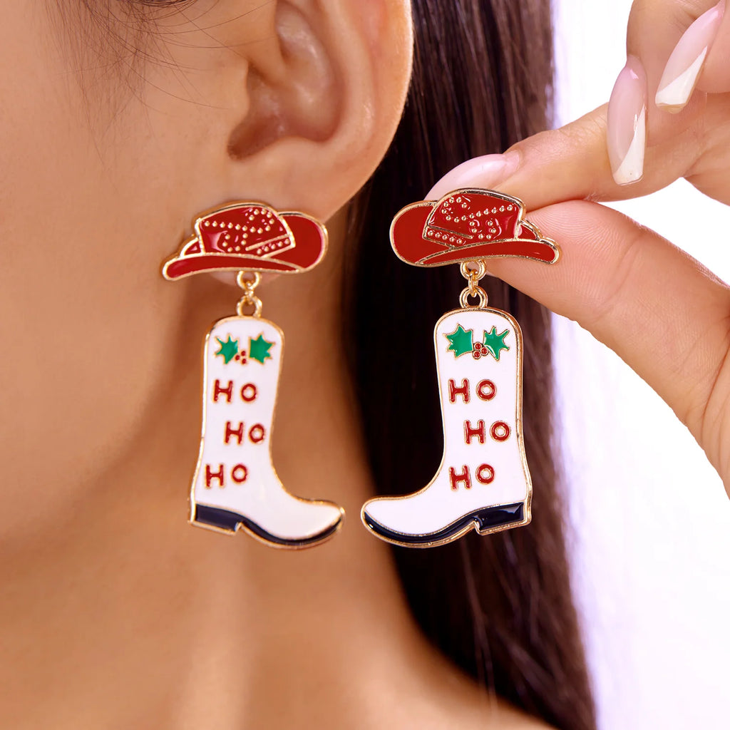Christmas Red Bow Dangle Earrings Stud For Women Cute Rhinestone Shoes New Year Party Jewelry Xmas Gifts