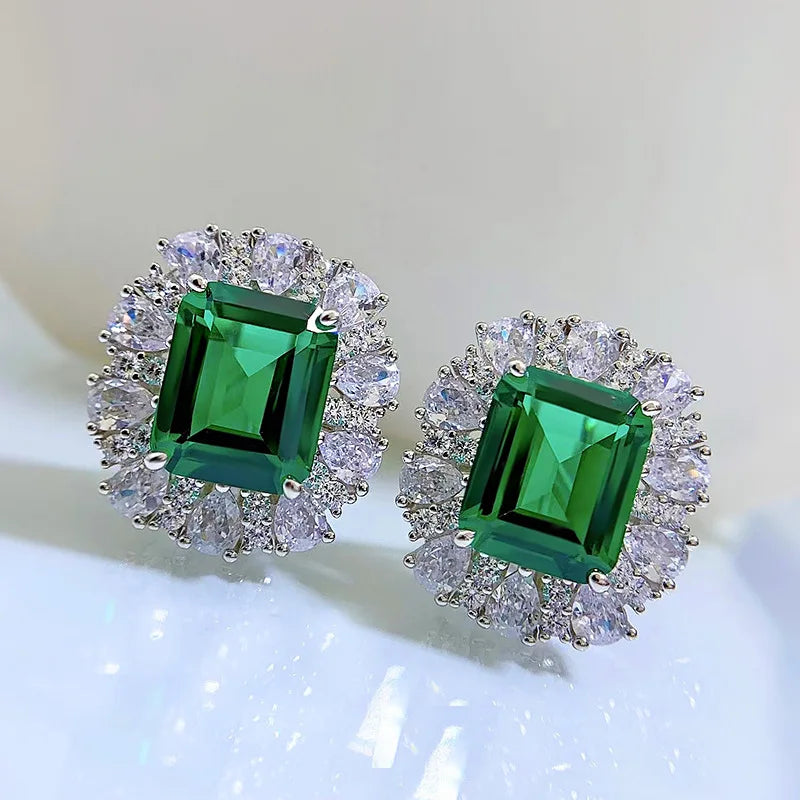Luomansi 9*11MM Emerald High Carbon Diamond Ear Clip Women S925 Silver Jewelry Wedding Party Commemorative Gift