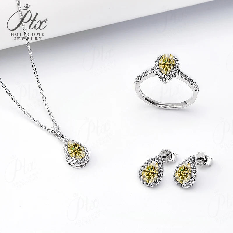 Jewelry Set Moissanite Jewelry Set Pear-shaped It Includes Ring Necklace & Earrings Suitable for Weddings and Ideal As A Gift