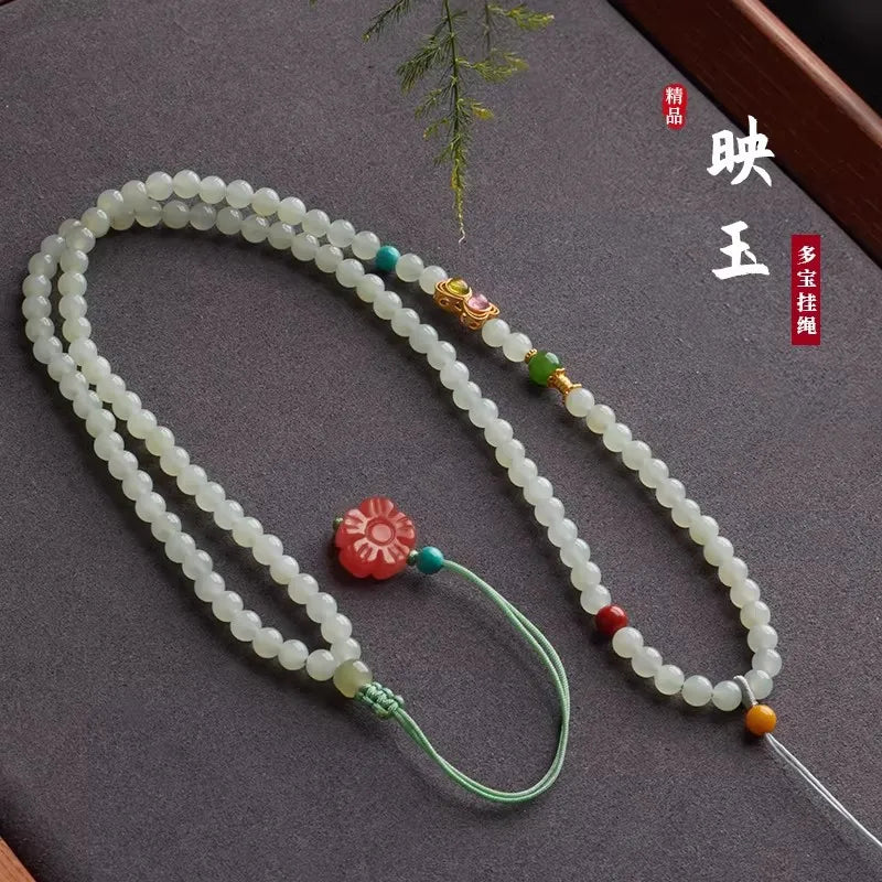 Natural Light Blue Hetian Jade Pendant Necklace Cord for Women Delicate Elegant Sweater Chain Gifts
