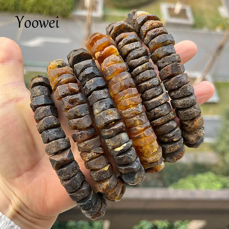 New Real Amber Bracelets for Men Women Unique Irregular Black Bead Good Smell 100% Original Natural Stone Healing Amber Jewelry