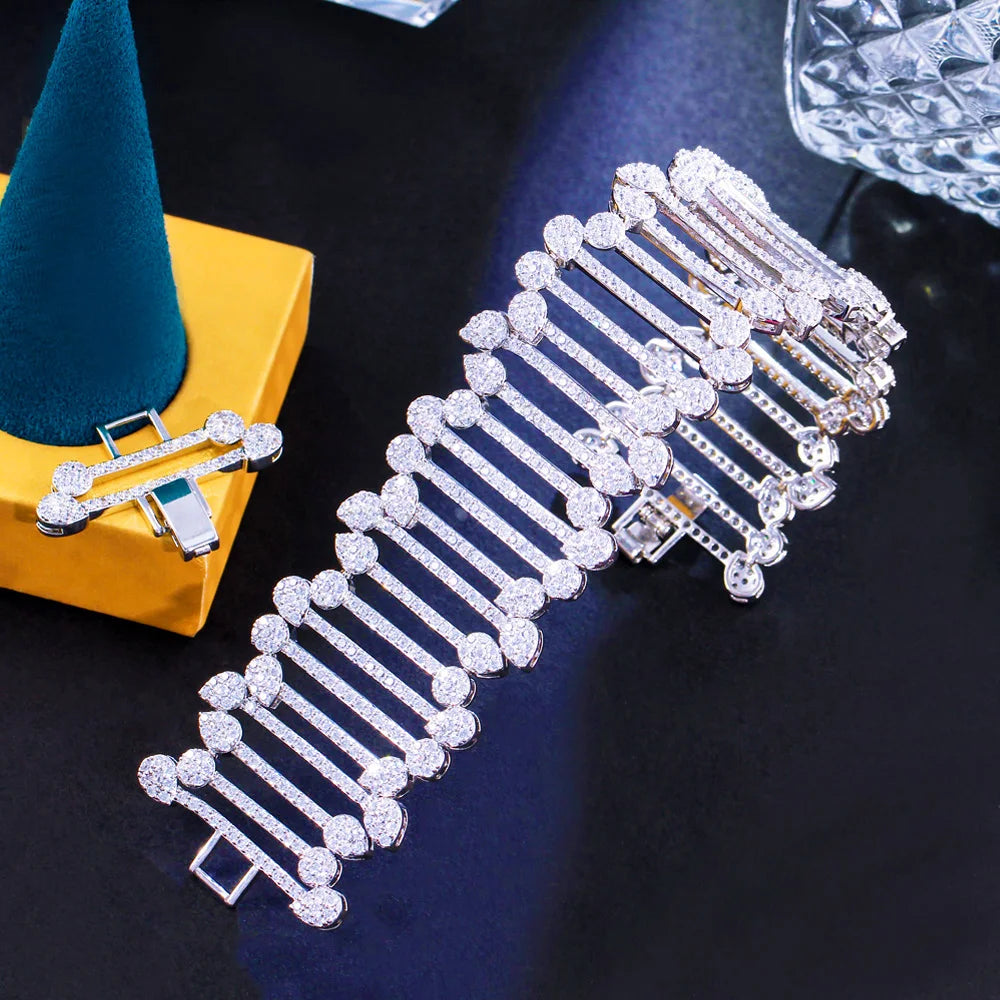Pera Magnificent Excellent Quality Micro Pave Full CZ Link Chain Big Wide Bracelets Bangle Luxury Wedding Jewelry for Women B131