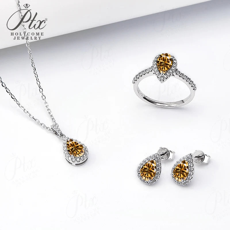 Jewelry Set Moissanite Jewelry Set Pear-shaped It Includes Ring Necklace & Earrings Suitable for Weddings and Ideal As A Gift