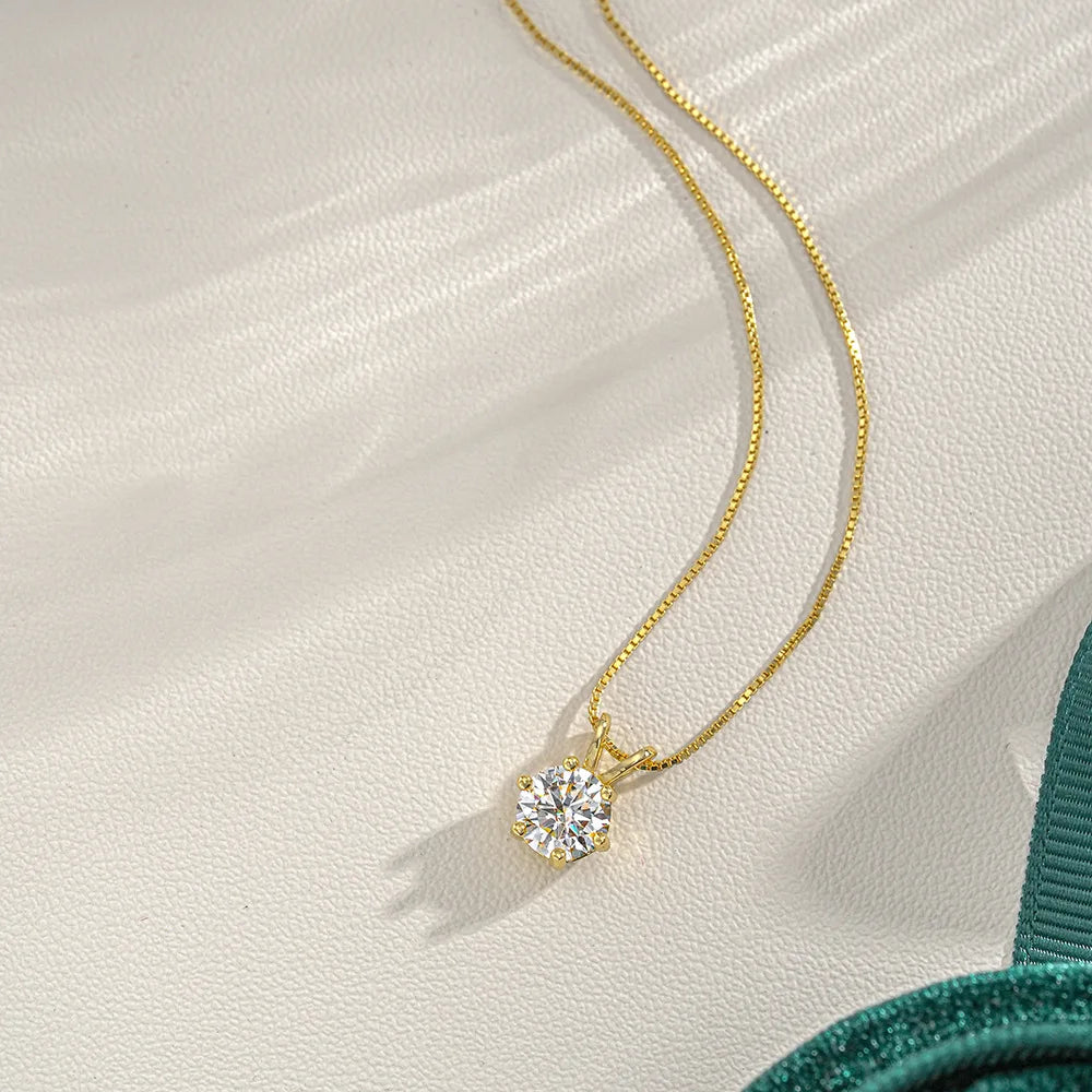 Luxury 100% Real 18k Gold Women's Necklace D Color Moissanite Diamond Pendant Square Bag Round Bag Necklace