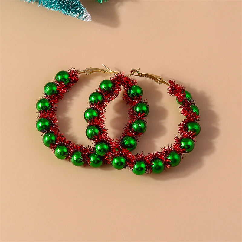 Fashion Handmade Merry Christmas Wreath Circle Hoop Earrings for Women Girls New Year Festival Jewelry Gifts