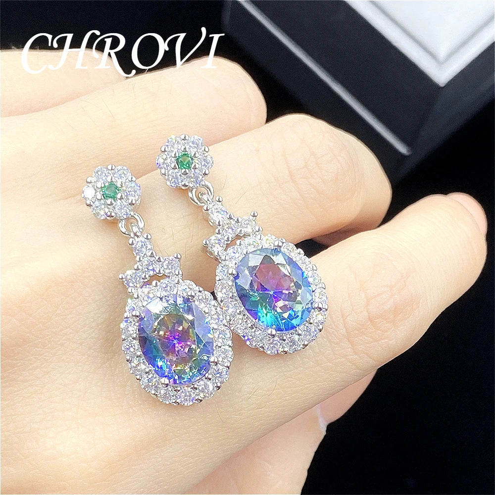 Fashion 925 sterling silver simple multi-color long-style earrings for women. Elegant ear accessories.