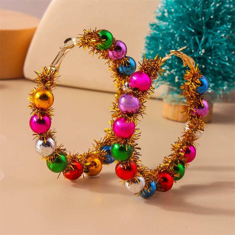Fashion Handmade Merry Christmas Wreath Circle Hoop Earrings for Women Girls New Year Festival Jewelry Gifts