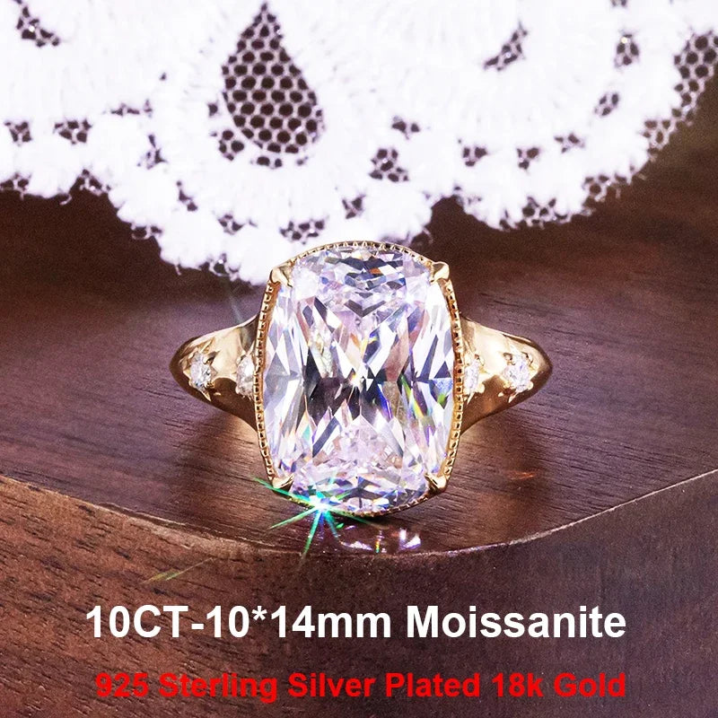 QIBAOKU 10CT Elongated Cushion Moissanite Ring S925 Sterling Silver for Women Big Diamond Vintage Wedding Band Jewelry GRA 2026