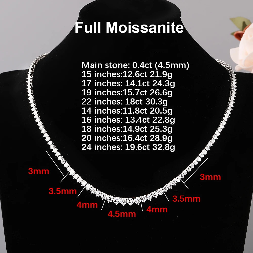 BXINY Gradual Round Moissanite Curved Tennis Necklace S925 Silver Gradient Round Diamonds for Women Wedding Bride Choker Jewelry