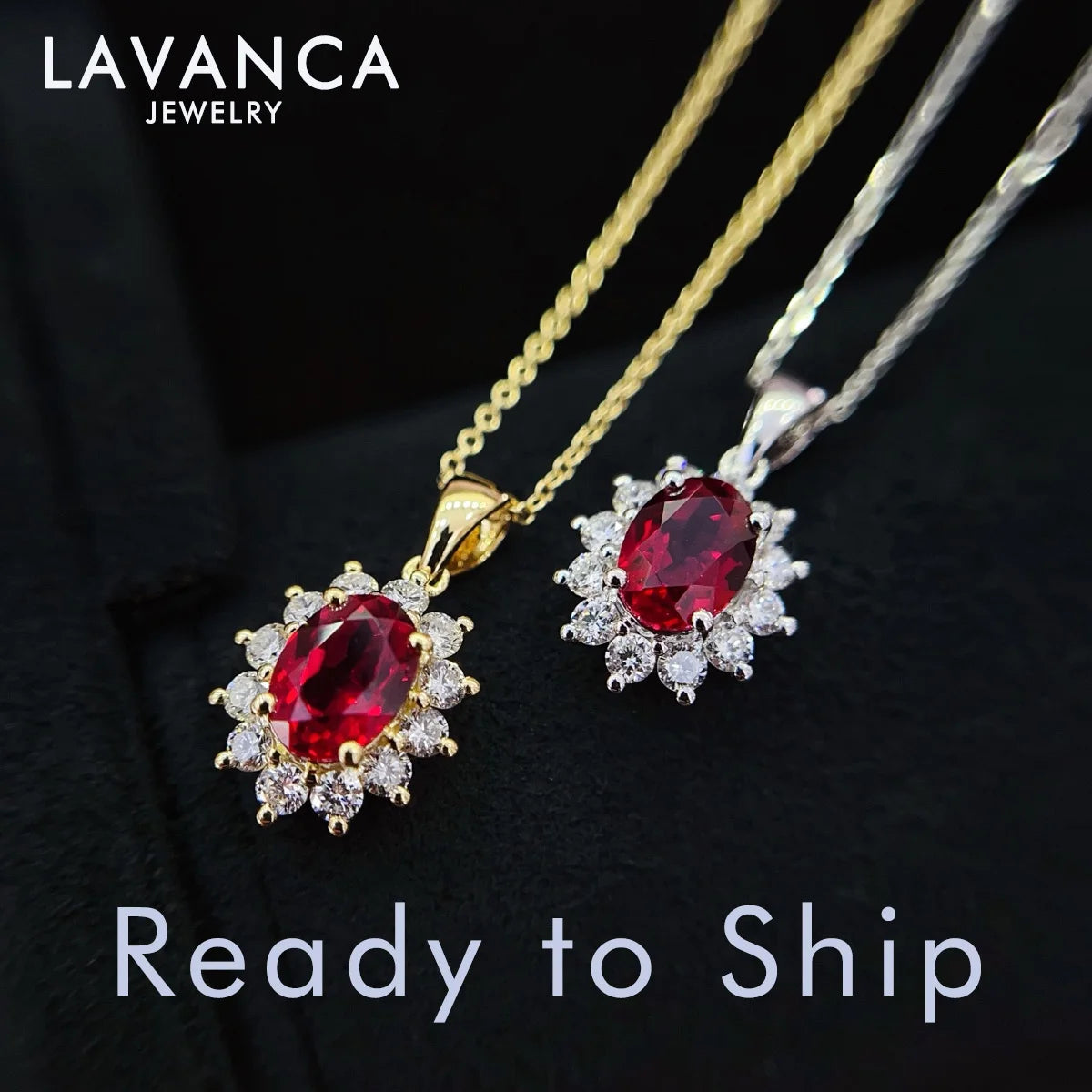 18K Yellow Gold Lab Created Ruby and Diamond Necklace Halo Style Sunflower Shaped Lab Grown Ruby Diamond Pendant Necklace